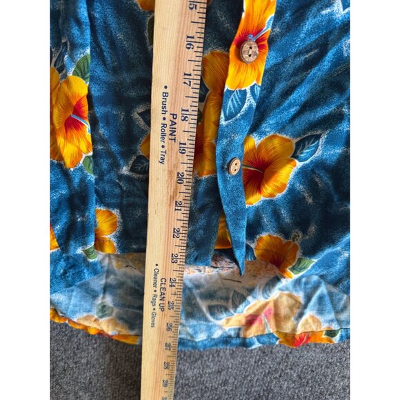 Vintage Hawaiian Print Shirt With Tropical Beach Scene & Palm Trees Button-Up Sh - Picture 10 of 12